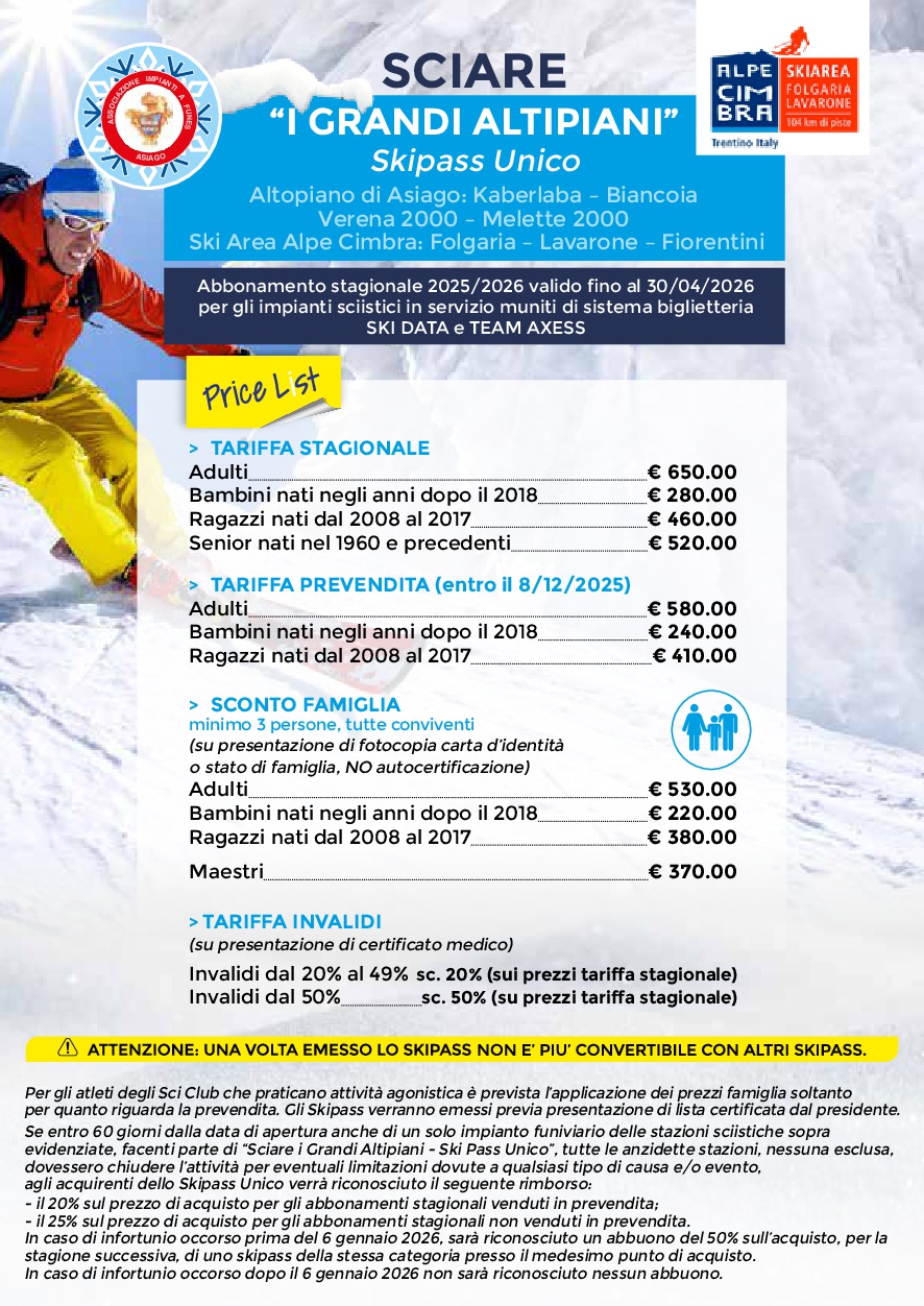 skipass sciare grandi altipiani 2025 2026 w