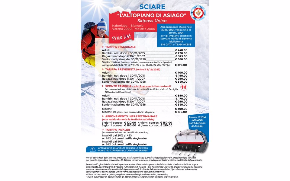 skipass unico sciare sull altopiano di asiago w