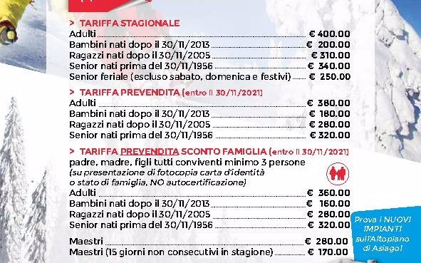 tariffe skipass altopiano di asiago 2021 2022 w